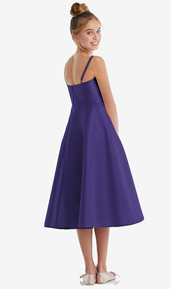 Back View - Grape Adjustable Spaghetti Strap Satin Midi Junior Bridesmaid Dress