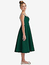 Side View Thumbnail - Hunter Green Adjustable Spaghetti Strap Satin Midi Junior Bridesmaid Dress