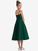 Rear View Thumbnail - Hunter Green Adjustable Spaghetti Strap Satin Midi Junior Bridesmaid Dress