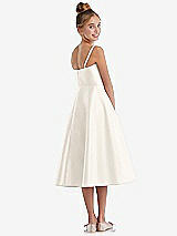 Rear View Thumbnail - Ivory Adjustable Spaghetti Strap Satin Midi Junior Bridesmaid Dress