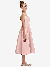 Side View Thumbnail - Rose - PANTONE Rose Quartz Adjustable Spaghetti Strap Satin Midi Junior Bridesmaid Dress