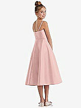 Rear View Thumbnail - Rose - PANTONE Rose Quartz Adjustable Spaghetti Strap Satin Midi Junior Bridesmaid Dress