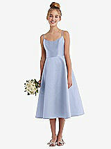 Alt View 1 Thumbnail - Sky Blue Adjustable Spaghetti Strap Satin Midi Junior Bridesmaid Dress