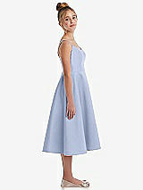 Side View Thumbnail - Sky Blue Adjustable Spaghetti Strap Satin Midi Junior Bridesmaid Dress