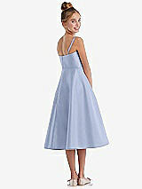 Rear View Thumbnail - Sky Blue Adjustable Spaghetti Strap Satin Midi Junior Bridesmaid Dress