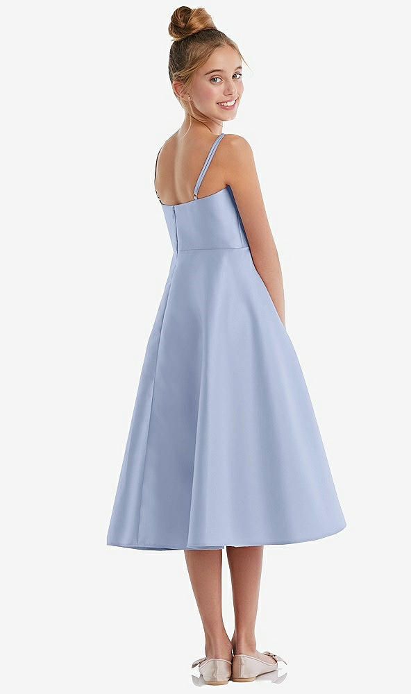 Back View - Sky Blue Adjustable Spaghetti Strap Satin Midi Junior Bridesmaid Dress