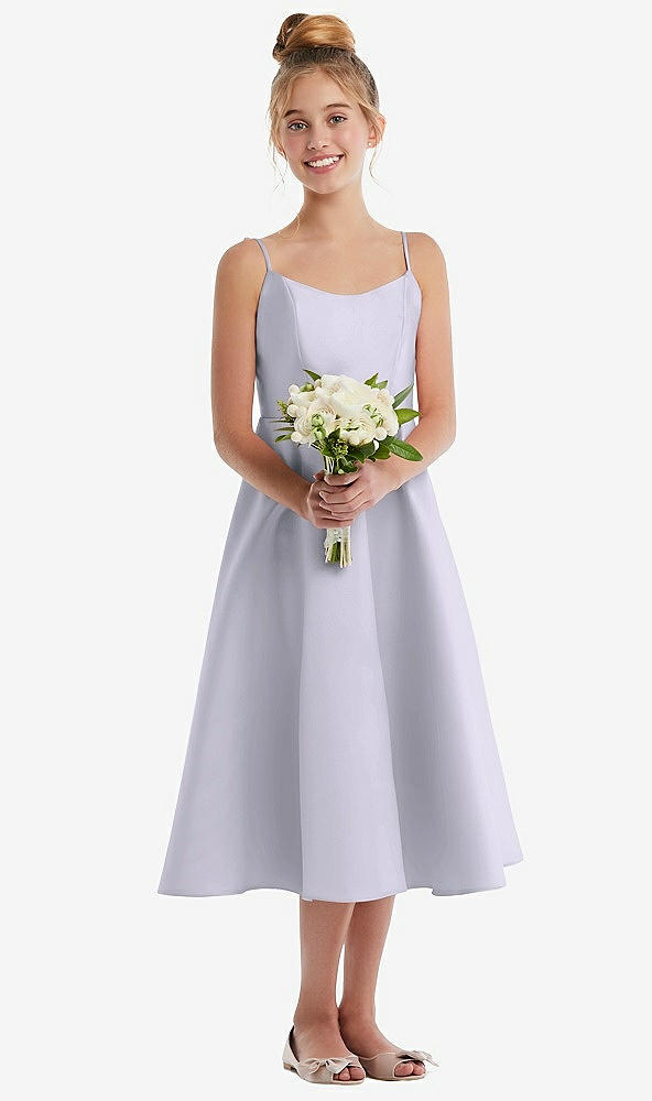 Front View - Silver Dove Adjustable Spaghetti Strap Satin Midi Junior Bridesmaid Dress