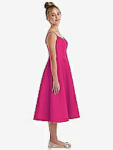 Side View Thumbnail - Think Pink Adjustable Spaghetti Strap Satin Midi Junior Bridesmaid Dress