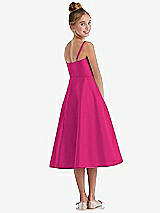 Rear View Thumbnail - Think Pink Adjustable Spaghetti Strap Satin Midi Junior Bridesmaid Dress
