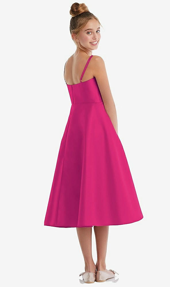 Back View - Think Pink Adjustable Spaghetti Strap Satin Midi Junior Bridesmaid Dress