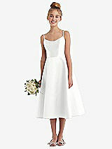 Alt View 1 Thumbnail - White Adjustable Spaghetti Strap Satin Midi Junior Bridesmaid Dress