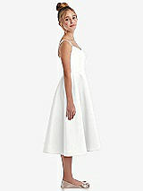Side View Thumbnail - White Adjustable Spaghetti Strap Satin Midi Junior Bridesmaid Dress