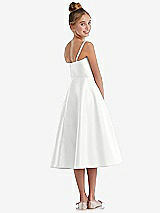 Rear View Thumbnail - White Adjustable Spaghetti Strap Satin Midi Junior Bridesmaid Dress