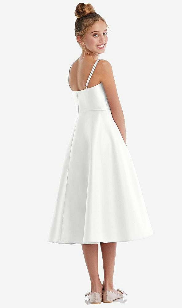 Back View - White Adjustable Spaghetti Strap Satin Midi Junior Bridesmaid Dress