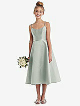 Alt View 1 Thumbnail - Willow Green Adjustable Spaghetti Strap Satin Midi Junior Bridesmaid Dress