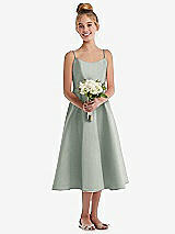 Front View Thumbnail - Willow Green Adjustable Spaghetti Strap Satin Midi Junior Bridesmaid Dress