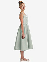 Side View Thumbnail - Willow Green Adjustable Spaghetti Strap Satin Midi Junior Bridesmaid Dress