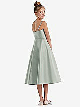 Rear View Thumbnail - Willow Green Adjustable Spaghetti Strap Satin Midi Junior Bridesmaid Dress