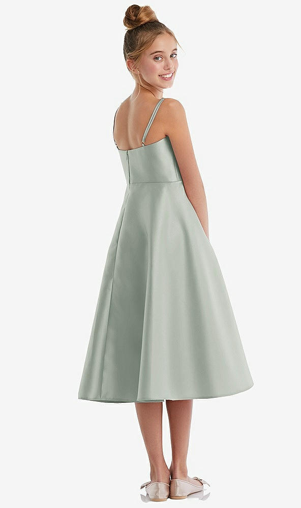 Back View - Willow Green Adjustable Spaghetti Strap Satin Midi Junior Bridesmaid Dress