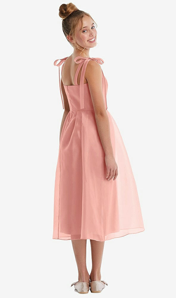 Back View - Apricot Tie Shoulder Pleated Full Skirt Junior Bridesmaid Dress