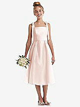 Front View Thumbnail - Blush Tie Shoulder Pleated Full Skirt Junior Bridesmaid Dress