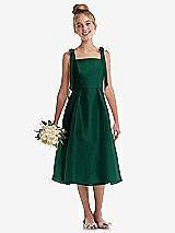 Front View Thumbnail - Hunter Green Tie Shoulder Pleated Full Skirt Junior Bridesmaid Dress