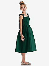 Side View Thumbnail - Hunter Green Tie Shoulder Pleated Full Skirt Junior Bridesmaid Dress