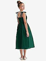 Rear View Thumbnail - Hunter Green Tie Shoulder Pleated Full Skirt Junior Bridesmaid Dress
