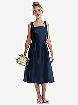 Front View Thumbnail - Midnight Navy Tie Shoulder Pleated Full Skirt Junior Bridesmaid Dress