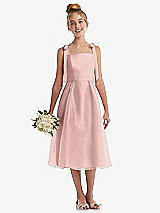 Front View Thumbnail - Rose - PANTONE Rose Quartz Tie Shoulder Pleated Full Skirt Junior Bridesmaid Dress