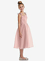 Side View Thumbnail - Rose - PANTONE Rose Quartz Tie Shoulder Pleated Full Skirt Junior Bridesmaid Dress