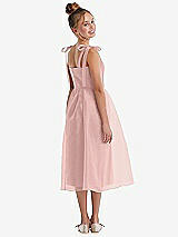 Rear View Thumbnail - Rose - PANTONE Rose Quartz Tie Shoulder Pleated Full Skirt Junior Bridesmaid Dress