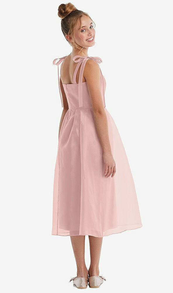 Back View - Rose - PANTONE Rose Quartz Tie Shoulder Pleated Full Skirt Junior Bridesmaid Dress