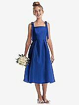 Front View Thumbnail - Sapphire Tie Shoulder Pleated Full Skirt Junior Bridesmaid Dress