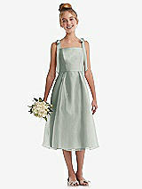 Front View Thumbnail - Willow Green Tie Shoulder Pleated Full Skirt Junior Bridesmaid Dress