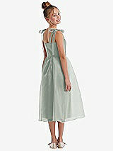 Rear View Thumbnail - Willow Green Tie Shoulder Pleated Full Skirt Junior Bridesmaid Dress