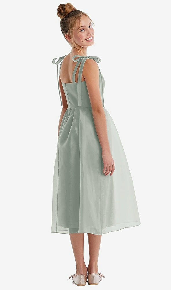 Back View - Willow Green Tie Shoulder Pleated Full Skirt Junior Bridesmaid Dress