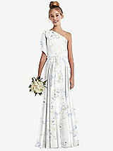 Front View Thumbnail - Bleu Garden One-Shoulder Scarf Bow Chiffon Junior Bridesmaid Dress
