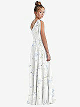 Rear View Thumbnail - Bleu Garden One-Shoulder Scarf Bow Chiffon Junior Bridesmaid Dress