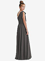 Rear View Thumbnail - Caviar Gray One-Shoulder Scarf Bow Chiffon Junior Bridesmaid Dress
