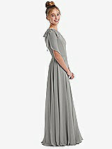 Side View Thumbnail - Chelsea Gray One-Shoulder Scarf Bow Chiffon Junior Bridesmaid Dress