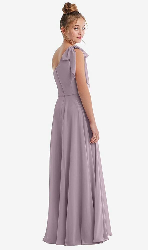 Back View - Lilac Dusk One-Shoulder Scarf Bow Chiffon Junior Bridesmaid Dress