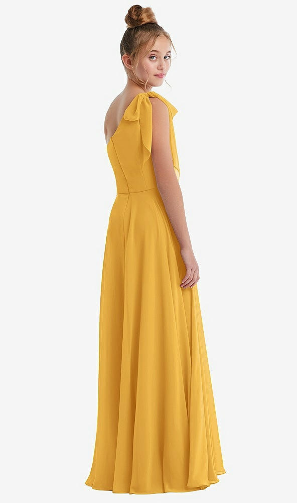 Back View - NYC Yellow One-Shoulder Scarf Bow Chiffon Junior Bridesmaid Dress