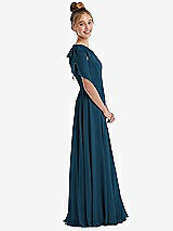 Side View Thumbnail - Atlantic Blue One-Shoulder Scarf Bow Chiffon Junior Bridesmaid Dress