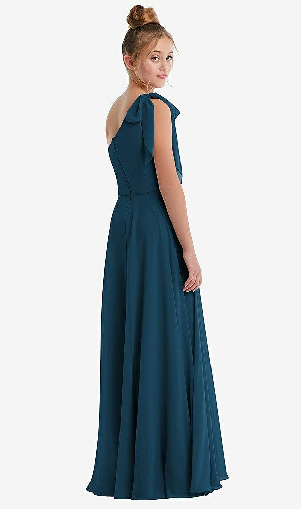 Back View - Atlantic Blue One-Shoulder Scarf Bow Chiffon Junior Bridesmaid Dress