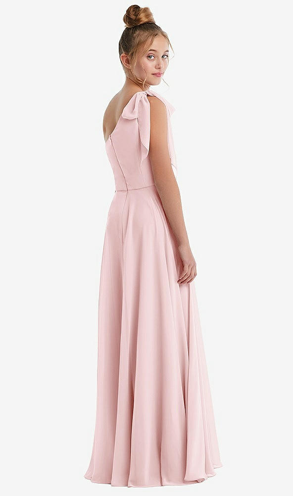 Back View - Ballet Pink One-Shoulder Scarf Bow Chiffon Junior Bridesmaid Dress