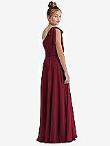Rear View Thumbnail - Burgundy One-Shoulder Scarf Bow Chiffon Junior Bridesmaid Dress