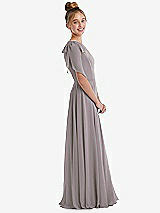 Side View Thumbnail - Cashmere Gray One-Shoulder Scarf Bow Chiffon Junior Bridesmaid Dress