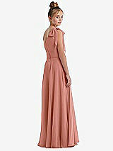 Rear View Thumbnail - Desert Rose One-Shoulder Scarf Bow Chiffon Junior Bridesmaid Dress