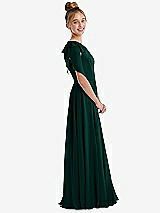Side View Thumbnail - Evergreen One-Shoulder Scarf Bow Chiffon Junior Bridesmaid Dress